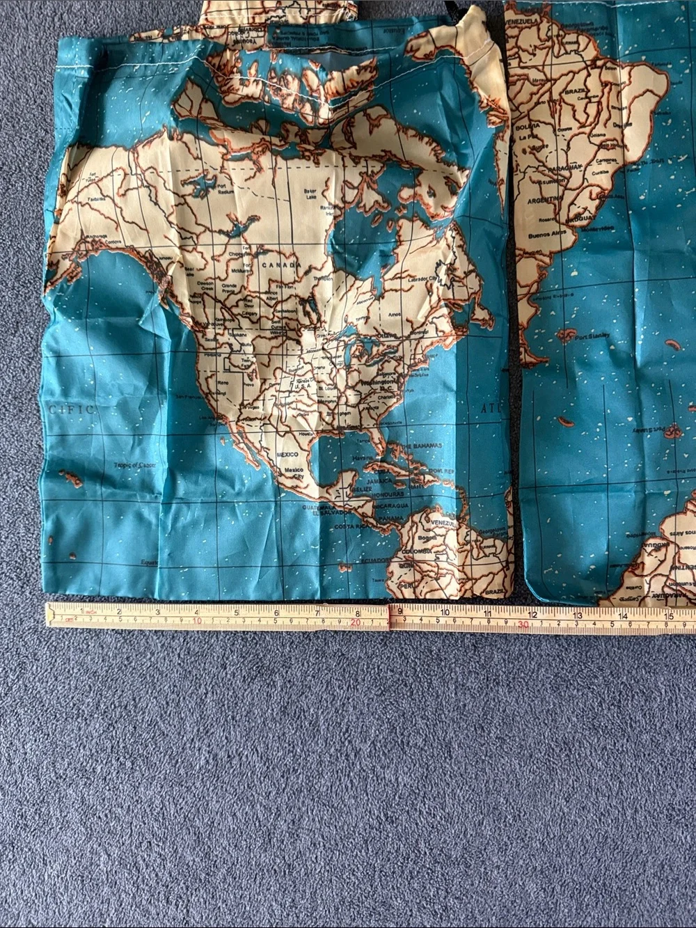 Foldable Map Print Reusable Travel Tote in Teal and Beige Kikkerland
